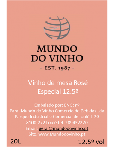 Vinho Rosé Mundo do Vinho 12,5ºvol. 20 Litros (Máquina)